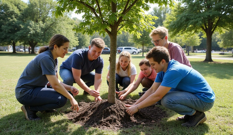 Community volunteers planting trees
