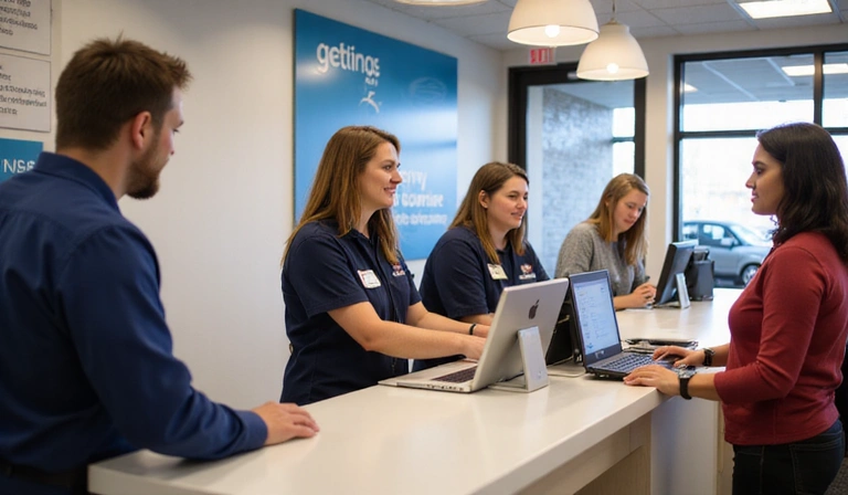Credit union staff helping members